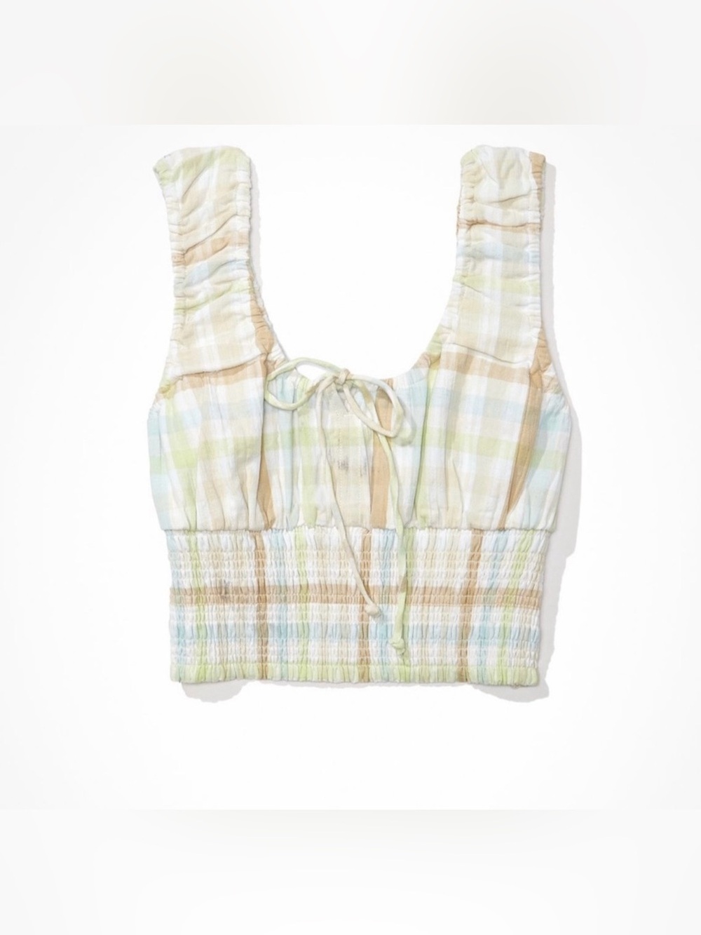 American Eagle Outfitters | Pastel Plaid Smocked Crop Tank
